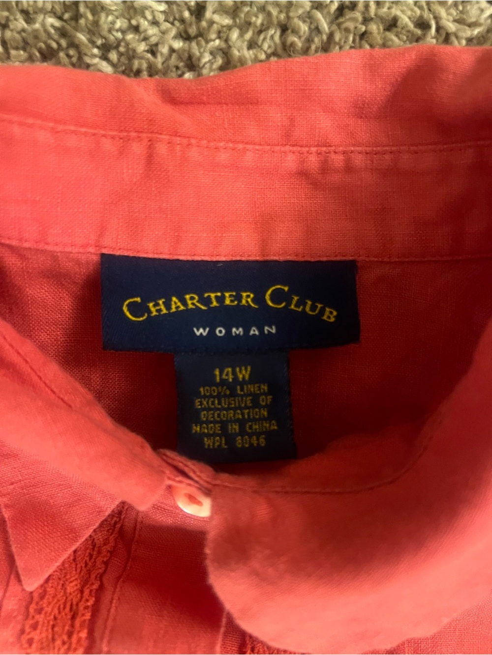 Charter Club Bright Coral Button-Front Short Sleeve Shirt - Picture 2 of 3